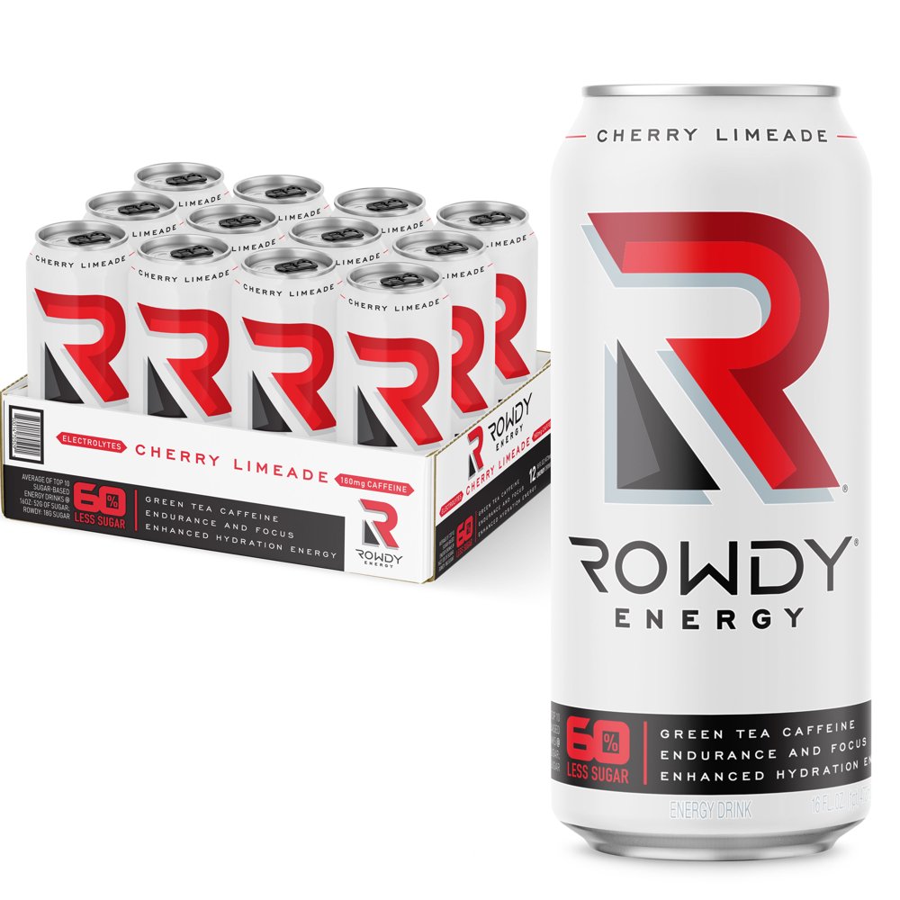 (12 Cans) Rowdy Energy Drink, Cherry Limeade, 160mg Natural Caffeine