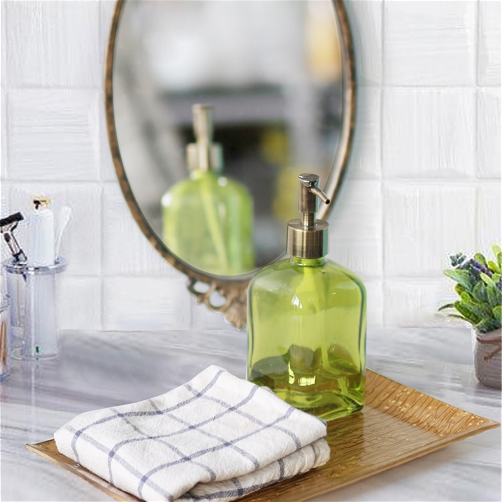 Retro Glass Soap Dispenser With Pump Light Luxury Hotel Lotion Press Bottle 450ml