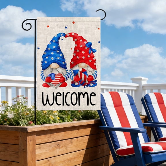DAMAI Gnomes Stars Patriotic America 4th of July Memorial Day Independence Day Garden Flag Yard Flag 12x18 Inch Double Sided Small Mini Yard Outdoor Outside Holiday Decoration