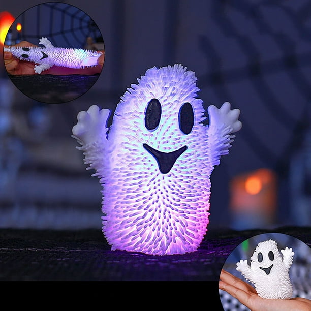 Juguete blando antiestrés para Halloween | Diseño de fantasma blanco y cabeza de calabaza | Peluche suave con luz LED | Juguete para apretar y aliviar la ansiedad | Decoración para fiestas de