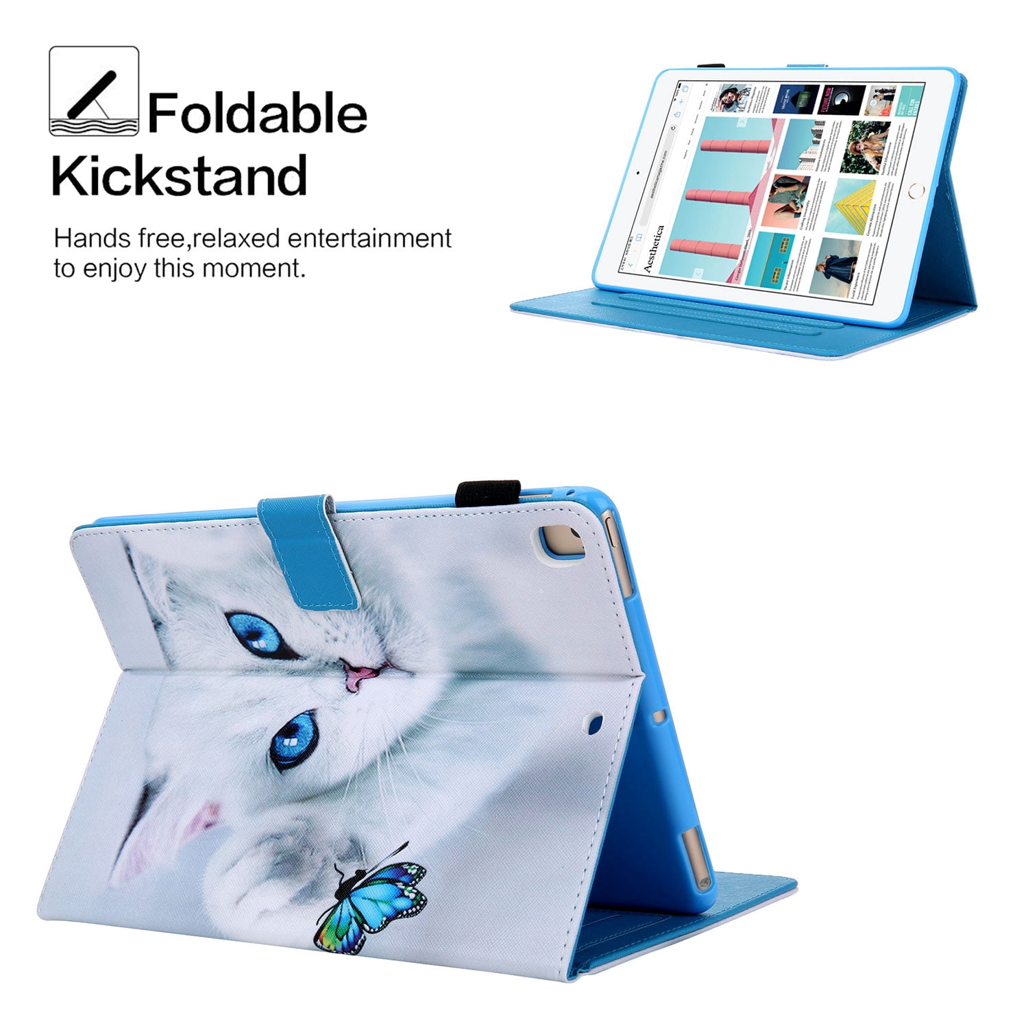 iPad 10.2 Case for iPad 8th 7th Gen 2020 2019, Allytech PU Leather Slim Fit Protection Smart Cover Auto Sleep Wake Pencil Holder Muilt Angle Stand Folio Flip Cover for Apple iPad 10.2",Cat Butterfly