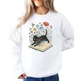 thumbnail image 3 of Black Cat Book Lover Sweatshirt for Adults & Kids Whimsical Floral Bookworm Sweater for Reader White Sweatshirt Adult Medium, 3 of 4