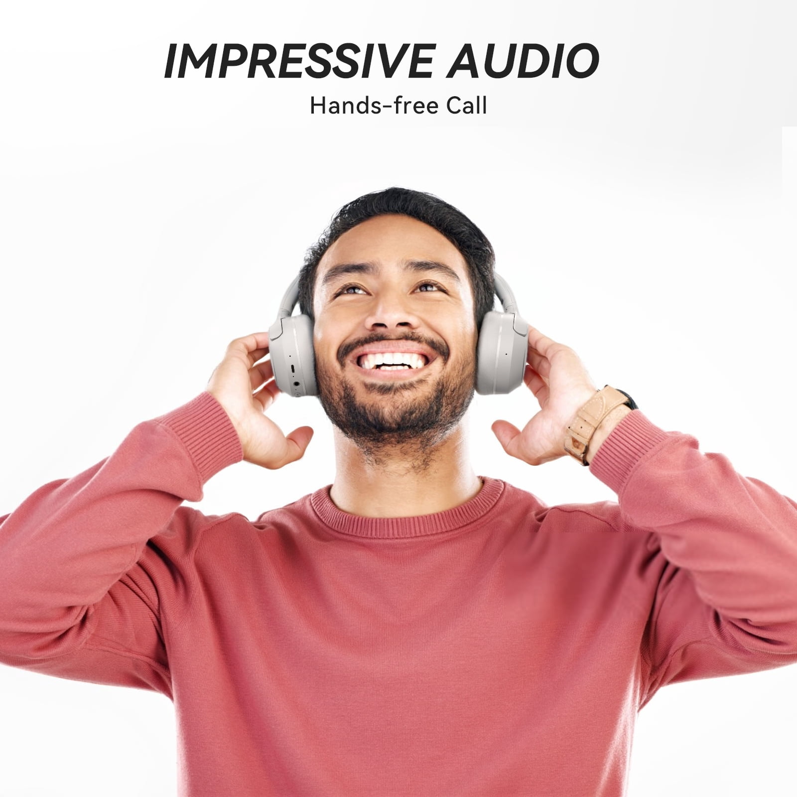 KVIDIO Active Noise Cancelling Headphones with Microphone, Deep Bass, 70H Running Time - Silver