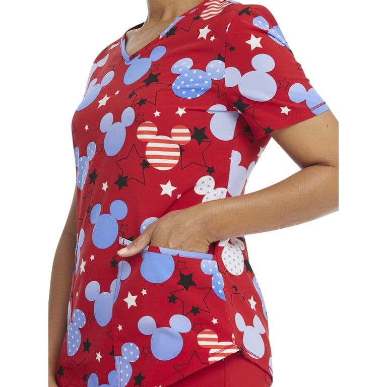 Scrubstar Women s Disney American Mickey V Neck Print Scrub Top WM22T745LB Walmart