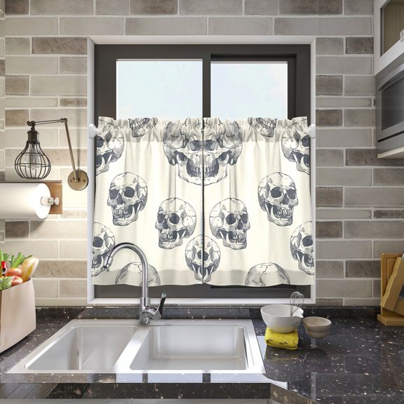 Skulls Kitchen Curtains Half Tier Curtain 2 Rod Pockets Bathroom Bedroom Cupborad Living Room 27"x24"