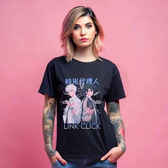 Anime Link Click Shiguang Daili Ren Cheng Xiaoshi Lu Guang Shor Black T Shirt