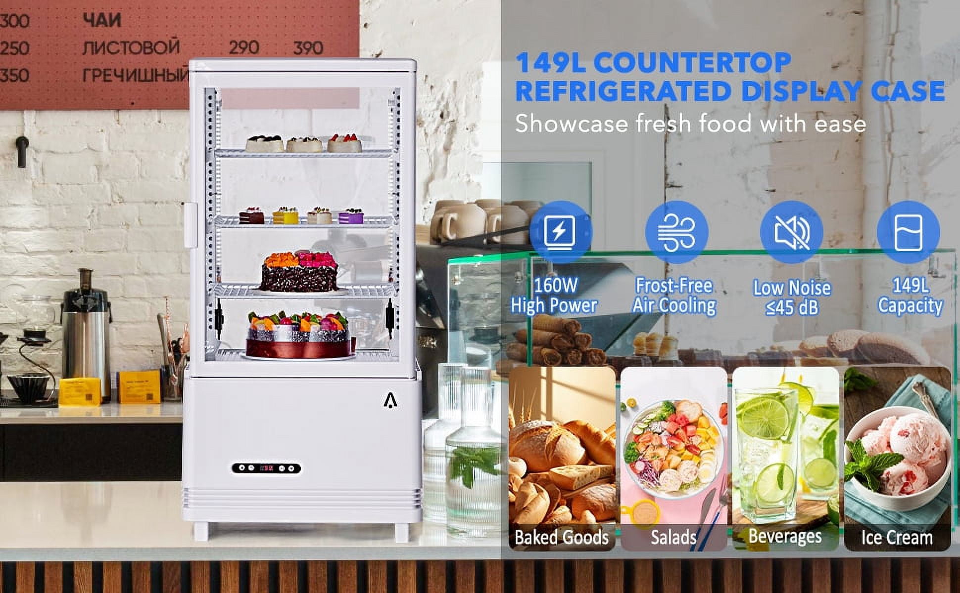 2.4 Cu.ft Commercial Display Refrigerator | 2 Glass Door Merchandiser for Home, Restaurant, and Grocery Stores | Includes 4 Shelves