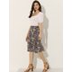 thumbnail image 2 of Falda Midi Fluida Con Cintura Elástica Y Volantes Con Estampado Floral Para Mujer Negro Floral XS, 2 of 5