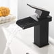 thumbnail image 2 of Grifo de baño negro, cascada, rectangular, de un solo orificio, cartucho de cerámica, grifo mezclador de fregadero cuadrado ajustable en frío y caliente, acero inoxidable mate, 2 of 5