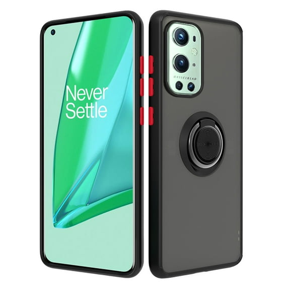 For OnePlus 9 Pro Clear with Ring Kickstand, Protective Shock -Absorbing Bumper Shockproof Phone Case Black