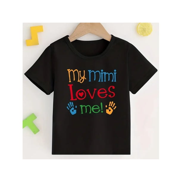 Camiseta 100 % algodón con estampado "My Mimi Loves Me" para niño, manga corta, cuello redondo y lavable a máquina.