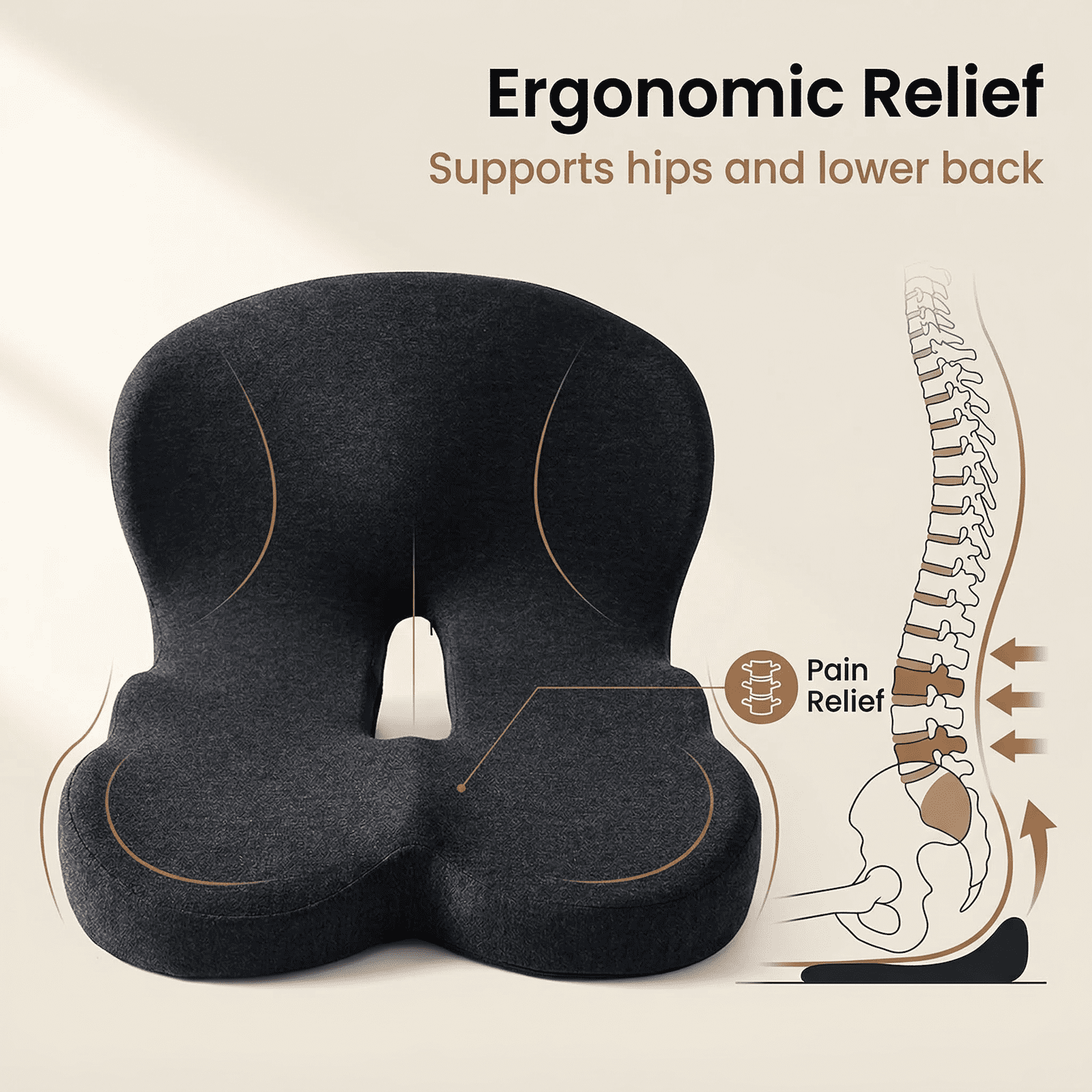 Ergonomic Memory Foam Seat Cushion for Truck Drivers & Office Chairs Home Chair Cushion Car Seat Cushion Desk Chair Non Slip Pad, Sciatica & Tailbone Pain Relief – Non-Slip, Long Sitting Comfort Pad
