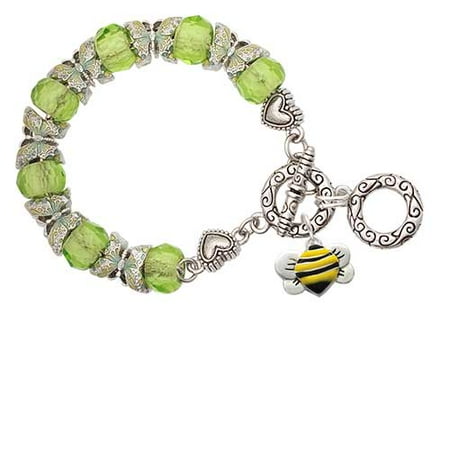 Yellow Enameled Butterfly Charm - Silvertone Large Enamel Bumble Bee Lime Green Butterfly Bead Charm Bracelet