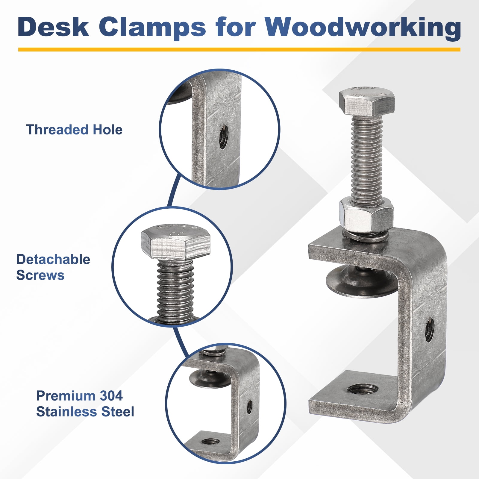 Uxcell 4pcs Stainless Steel C Clamps 1-3/4"(45mm) Wide Jaw Opening Heavy Duty Adjustable U Clamp with Socket for Woodworking Welding Building Household Mounting