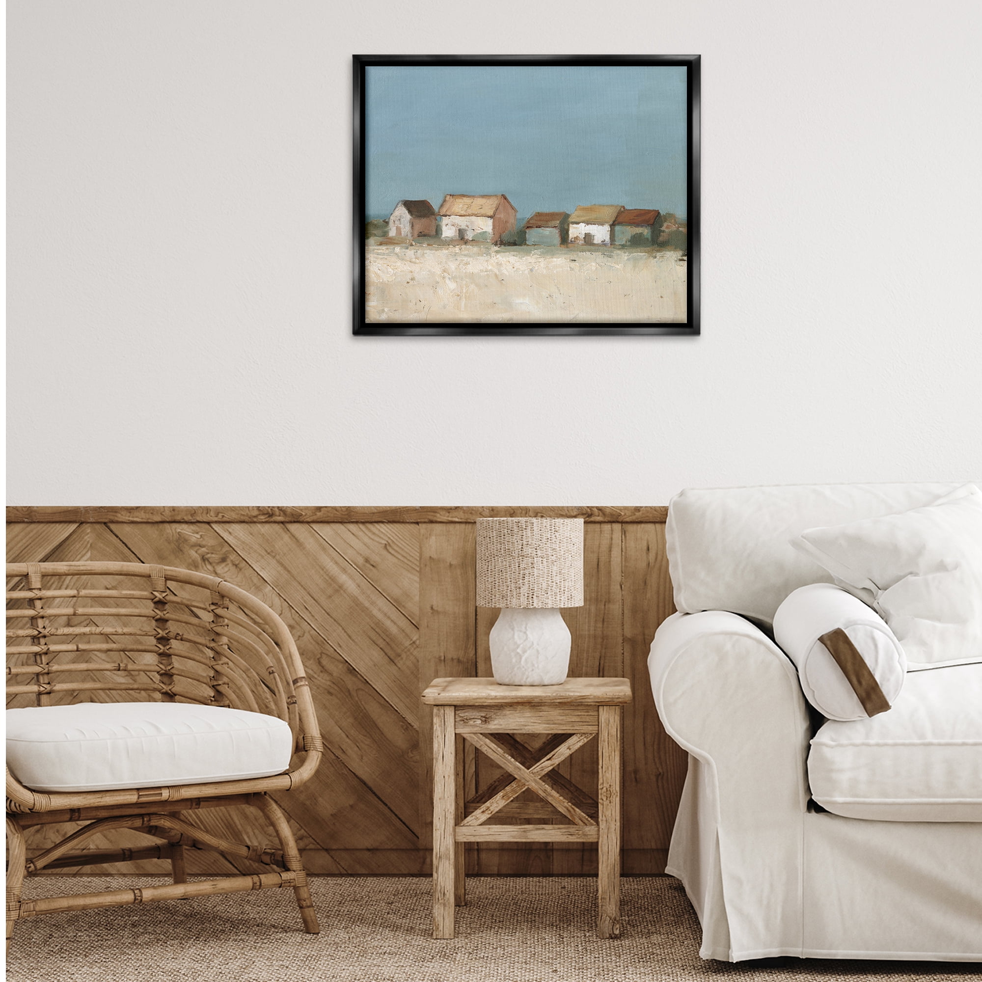 Stupell Industries Distant Town House Landscape & Nature Painting Black Floater Framed Canvas Art Print Wall Art, 31 x 25