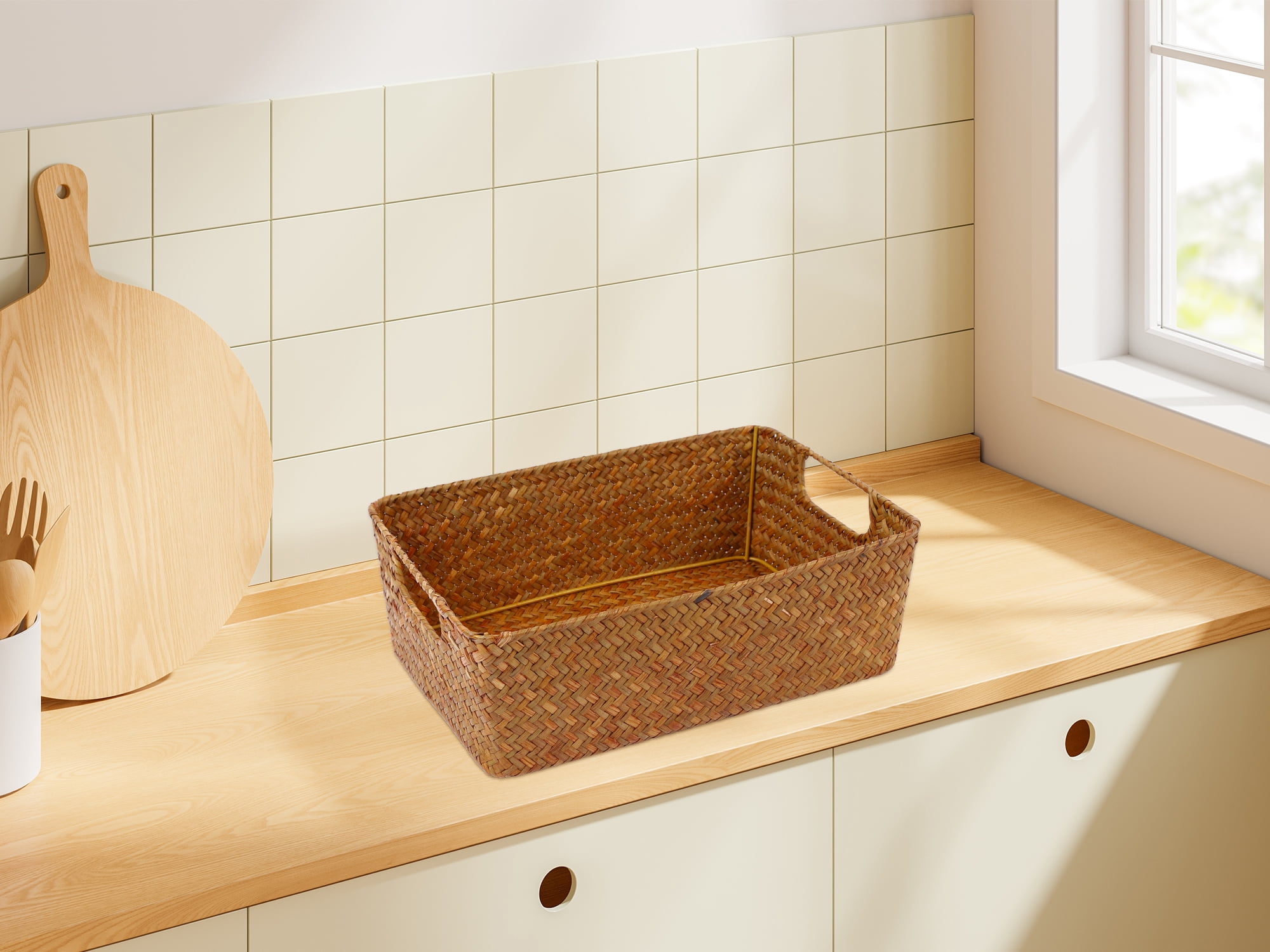 Unique Bargains 1 Pack Wicker Basket for Organizing and Storage Brown 13.4*9.1*4.3in