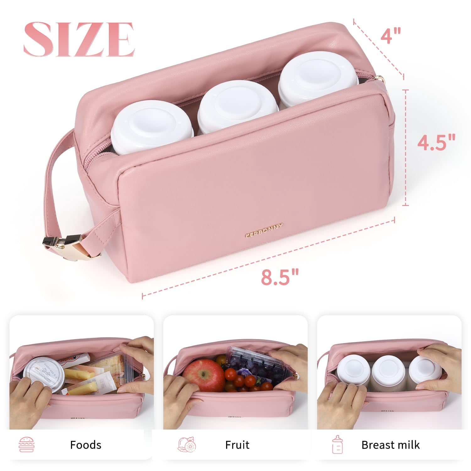 Freezable Snack Bag,Small Cooler Bag,Lunch Bags For Women,Built-in Ice Packs to Keep Food Fresh,Mini Cooler,Breastmilk Cooler,Suitable For Work and Travel（Pink）
