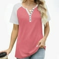 thumbnail image 6 of V-Neck Button T-Shirt for Women Fashion Raglan Short Sleeve Tee Summer Loose Breathable Tops ,Pink,XXL, 6 of 8