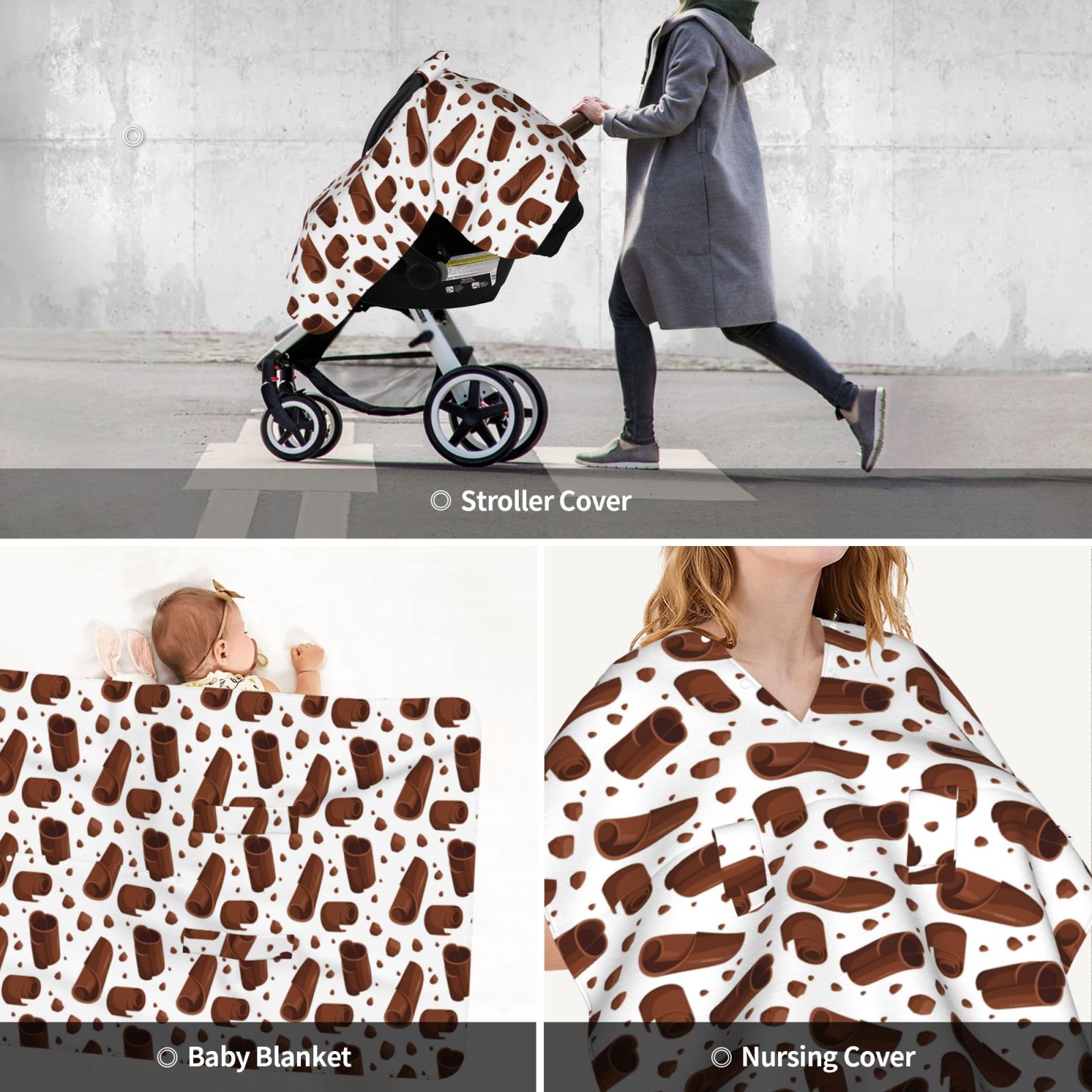Car Seat Cover Baby - Chocolate Pattern No.9042 Breathable Infant Car Seat Cover for Baby Carseat, Lightweight Comfort Baby Essentials Must Haves Newborn Stuff for Girl Boy
