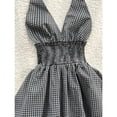 thumbnail image 3 of Black And White Womens Halter Neck Plaid Smocked Waist Mini Dress With Tie Straps, 3 of 6