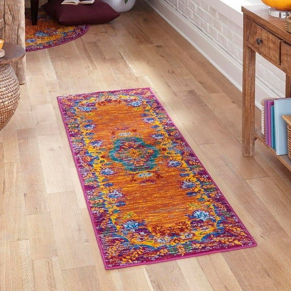 Unique Loom Calypso Collection Area Rug - Antigua (2' x 6' Runner Orange/Blue)