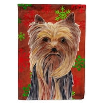 Carolines Treasures SC9405-FLAG-PARENT Yorkie Red and Green Snowflakes Holiday Christmas Flag multicolor