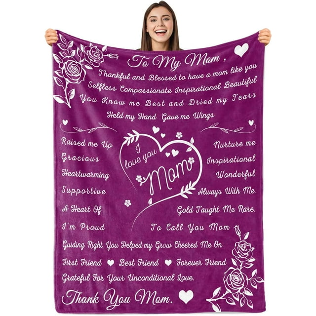 LHSHID Mom Blanket Mom Blankets from Daughter Gifts for Mom from Son Christmas Birthday Gifts for Mom I Love You Mom Blanket Hug Presents for Moms Mother Flannel Letter Throw Blanket 30"x40"