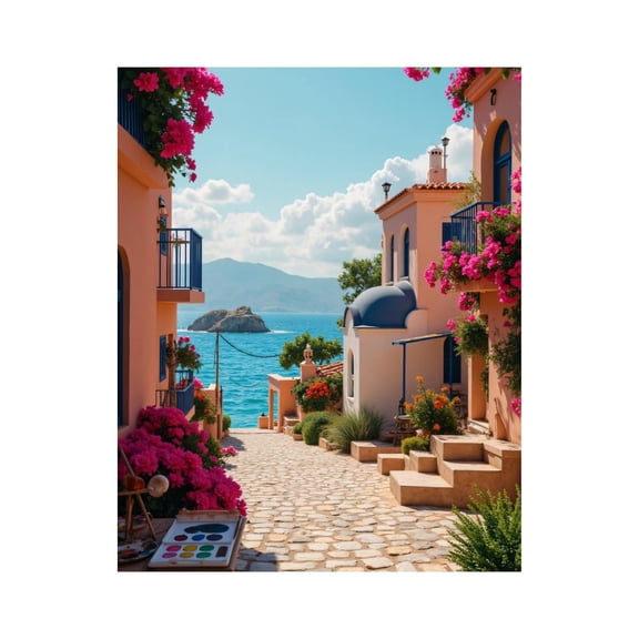 Paint by Numbers Kit for Adults, Mediterranean Coastal Village Pathway Paint by Numbers, Easy Paint by Numbers Kit for Adults Beginner, DIY Adult Paint by Number Kits on Canvas, Home Decor