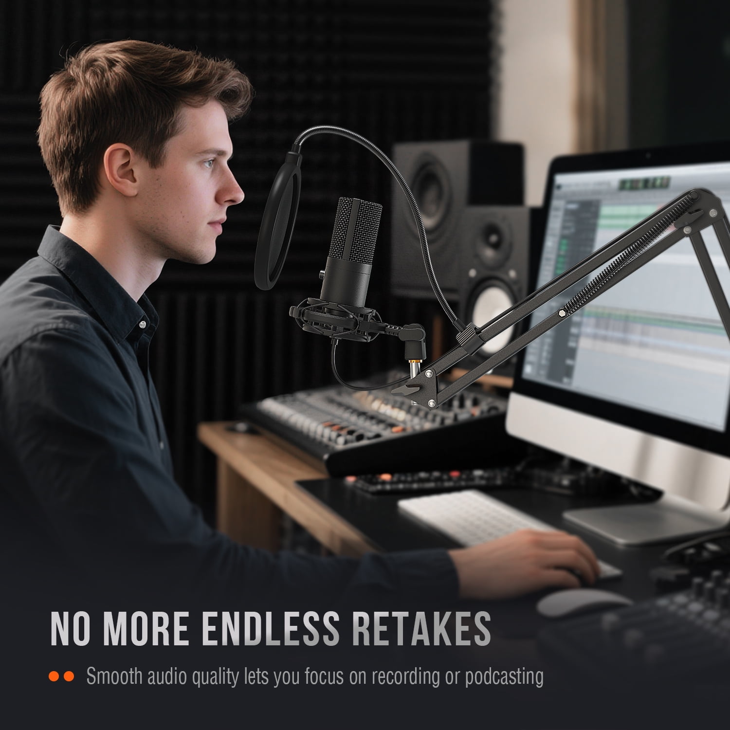 FIFINE T669 USB Studio Microphone Kit for PC Computer, Recording Microphone Bundle with Boom Arm, Gain Control, Pop Filter for Streaming, Podcasting