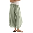thumbnail image 2 of Women Lace Trim Wide Leg Pants Summer Casual Cropped Drawstring Elastic Waist Lightweight Trousers with Pockets, XL, 2 of 6