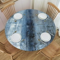 Round Table Cloth Blue and Grey Abstract Art Tablecloth Elastic Edge Fitted Table Cover Fits Tables Up to 45"-50" Diameter