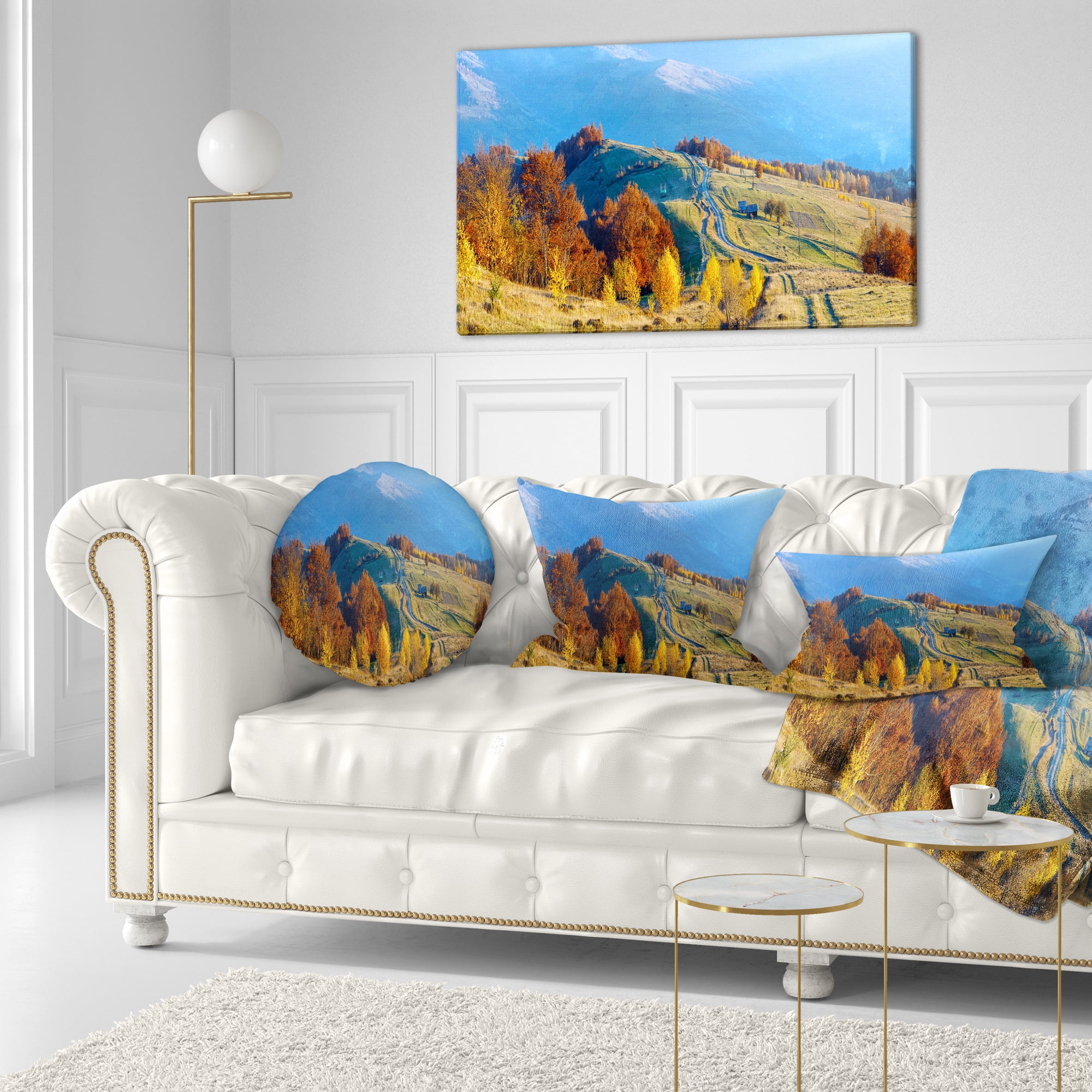 Designart Rural Road on Autumn Mountains - Landscape Printed Throw Pillow - 12x20