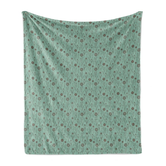 Botany Soft Flannel Fleece Blanket, Classic Bouquet Petals Shabby Flowers Retro Floral Fragrance Beauty Theme, Cozy Plush for Indoor and Outdoor Use, 70" x 90", Taupe and Sea Green, by Ambesonne