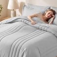 thumbnail image 4 of Dhole 5-Piece Bed in Bag - Twin Size Striped Comforter Sets, Pillowcases & Sheet Collection for Cozy Bedding Sets - Light Gray, 4 of 11