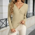 thumbnail image 2 of Gyexs Womens Long Sleeve V Neck Sweaters Ribbed Knit Slim Fit Lightweight Sweater Solid Basic Casual Pullover Tops A01 Beige & Size XXL, 2 of 5