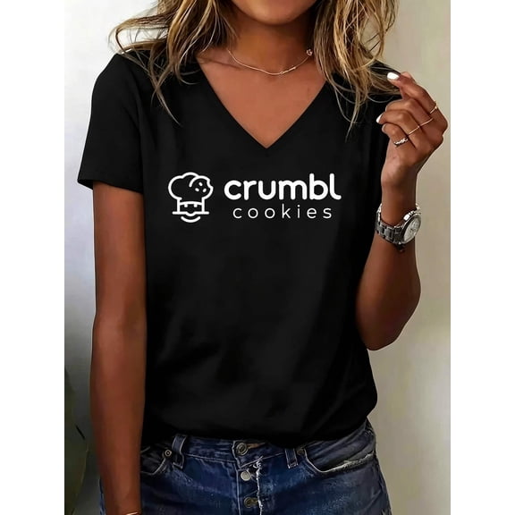 Crumbl Cookies Crumbl V Neck T-Shirt Cotton Women's V Neck Graphic Tee, Casual Short Sleeve Shirt,Vacation Outfit