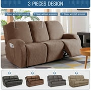TAOCOCO Recliner Sofa Slipcovers 3-Pieces Reclining Couch Cover with Side Pockets, Kids Pets Covers Furniture Protector, Brown