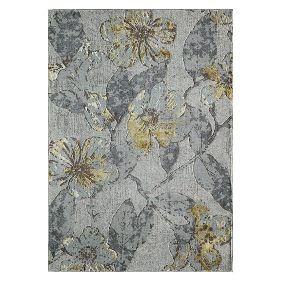 Momeni Floral Seasonal & Holiday Farmhouse Area Rugs, Gray/Gold,36"x24"