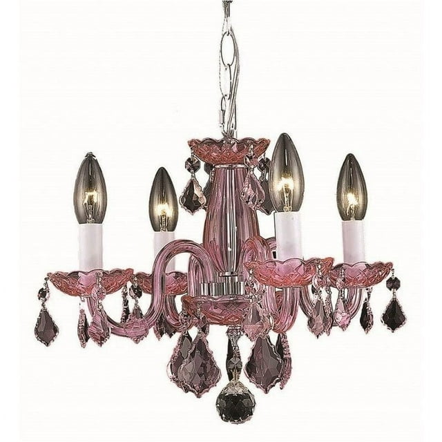 Elegant Lighting Rococo 15" 4 Light Royal Crystal Chandelier in Pink