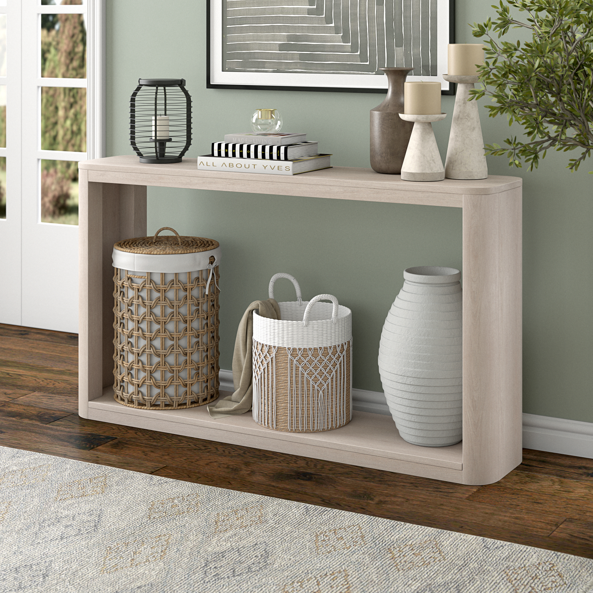 Evelyn&Zoe Modern/Contemporary 52" Wide Alder White Console Table