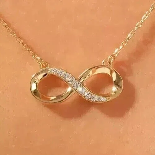 Stunning Infinity Women's Pendant Round Cut Simulated Diamond In 14K Yellow Gold Plated