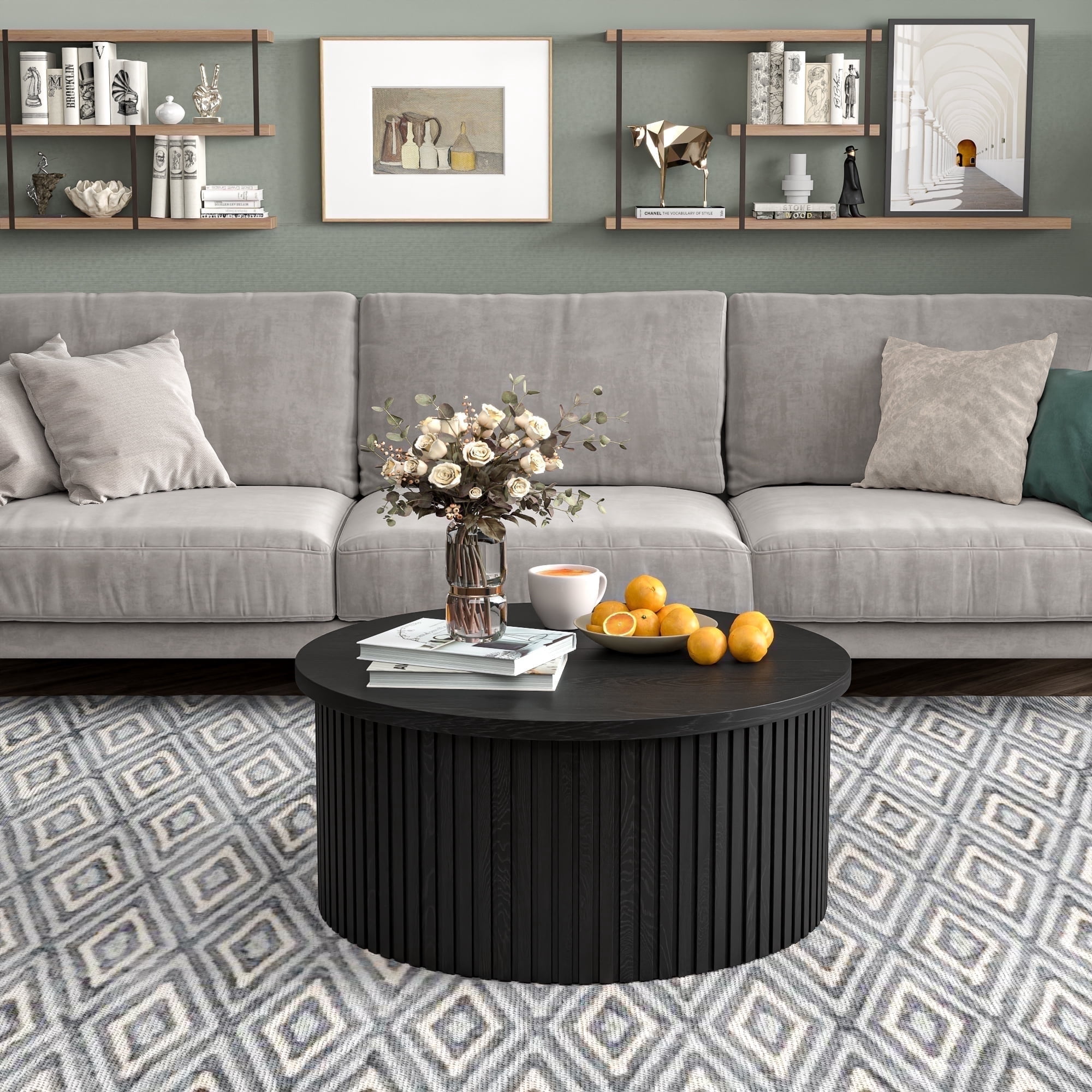 Round Coffee Tables for Living Room, Lift Top Coffee Table with Storage, Round Wood Center Table