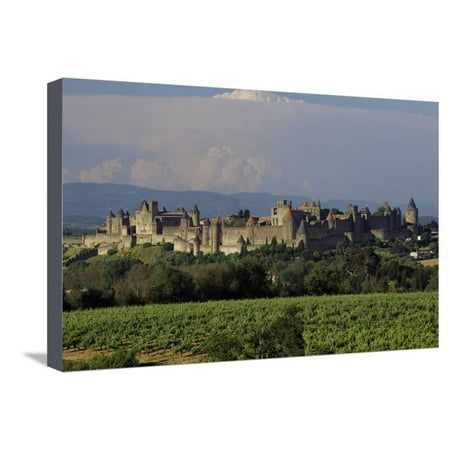 Medieval Hilltop Old Town Fortress in Carcassonne, Department Aude, South of France Stretched Canvas Print Wall Art By Achim