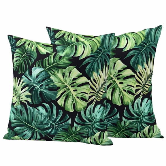 2 Pack Outdoor Waterproof Throw Pillow Covers,Summer Tropical Leaves Monstera Decorative Square Patio Pillowcases for Chair Couch Sofa 16x16in