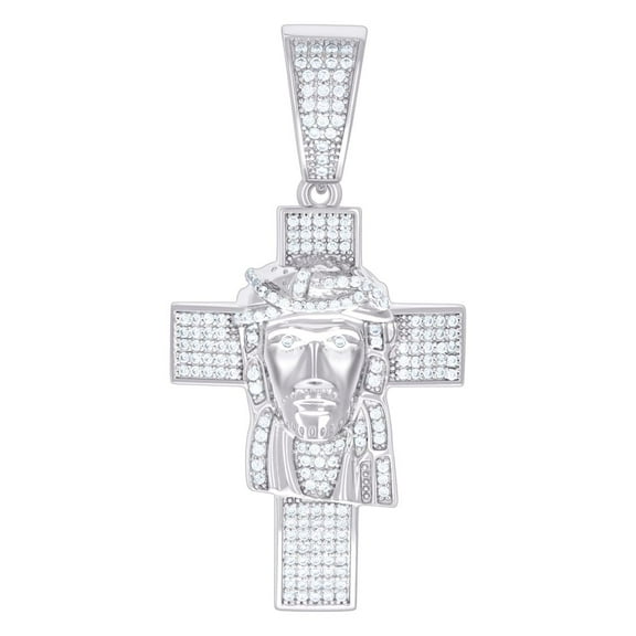 925 Sterling Silver Mens CZ Jesus Cross Religious Charm Pendant Necklace 26.5x50.2mm Wide Pendant for Men