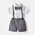 thumbnail image 2 of Kaprioy Boys Summer Outfits Baby Boys Dress Clothes Formal Suit Set Short Sleeve Romper Suspenders Shorts Pants Bowtie Wedding Tuxedo Outfits Boys Short Sleeved Stripes Shorts Suit, 2 of 4