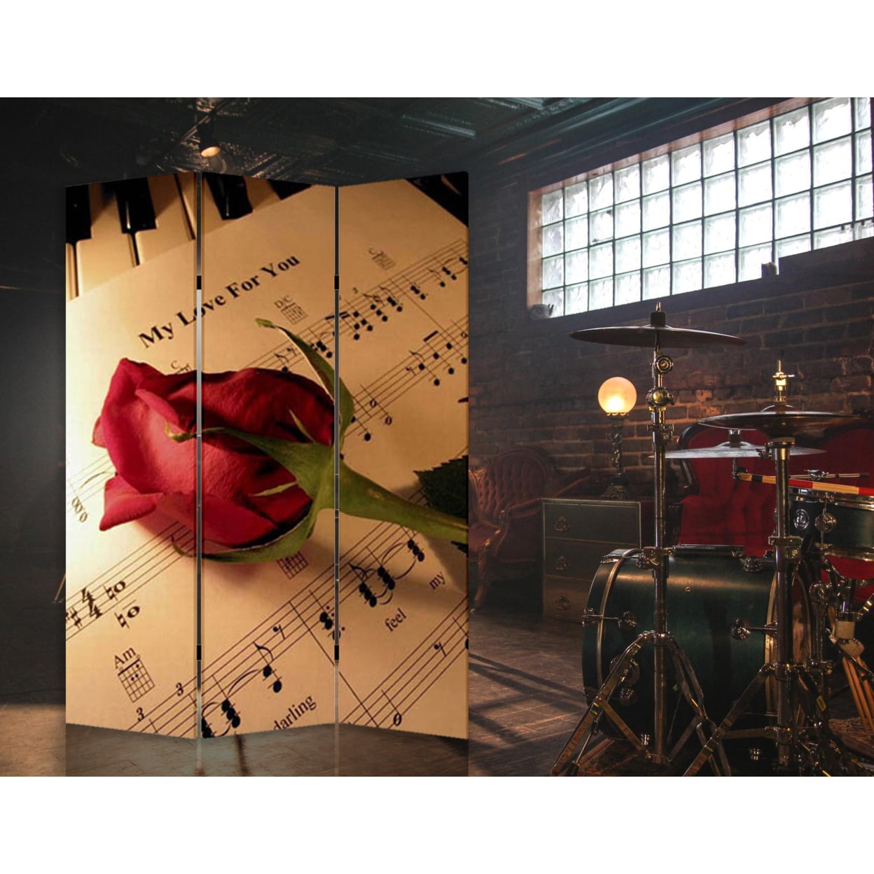 Contemporary Lightweight 3 Panel Music Screen Room Divider With Two Different Finishes