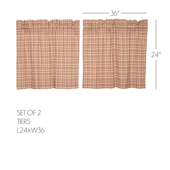 VHC Brands Tacoma Plaid Cotton Rustic Kitchen Curtains Rod Pocket 24x36 Tier Pair, Creme White