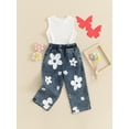 thumbnail image 4 of Bagilaanoe 2pcs Toddler Baby Girl Pants Set Ribbed Sleeveless Tank Tops + Jeans Denim Trousers Kids Summer Casual Clothes, 4 of 7