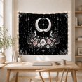 thumbnail image 5 of Two Birds on Crescent Moon with Flowers and Stars on Black Background, Mystical Gothic for Dark Art Lovers, Detailed Symmetrical Art, Halloween Gift, Tapestry Wall Hanging for Bedroom and Dorm, 5 of 7